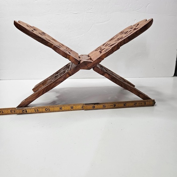 Hand Carved Wooden Book Holder Cookbook Stand Countertop Bohemian Boho India - Picture 11 of 12